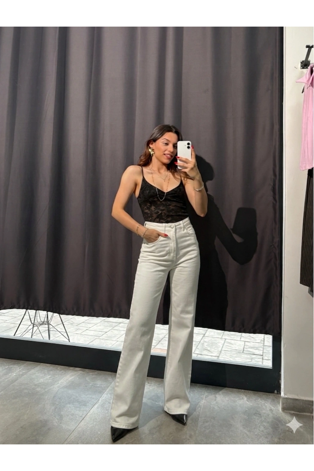 Ekstra Yüksel Bel Premium Jean Beyaz
