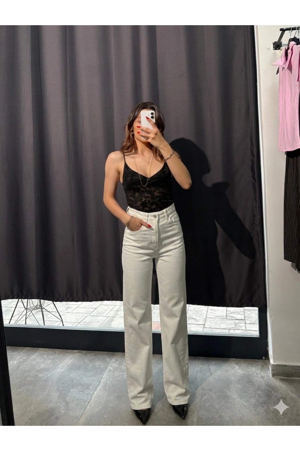 Ekstra Yüksel Bel Premium Jean Beyaz