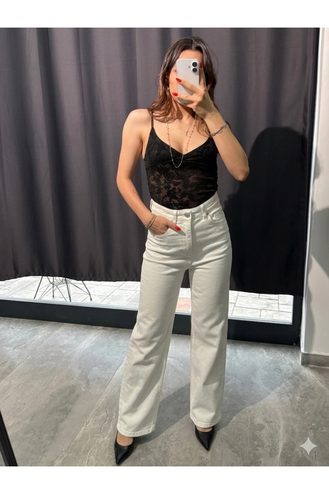 Ekstra Yüksel Bel Premium Jean Beyaz