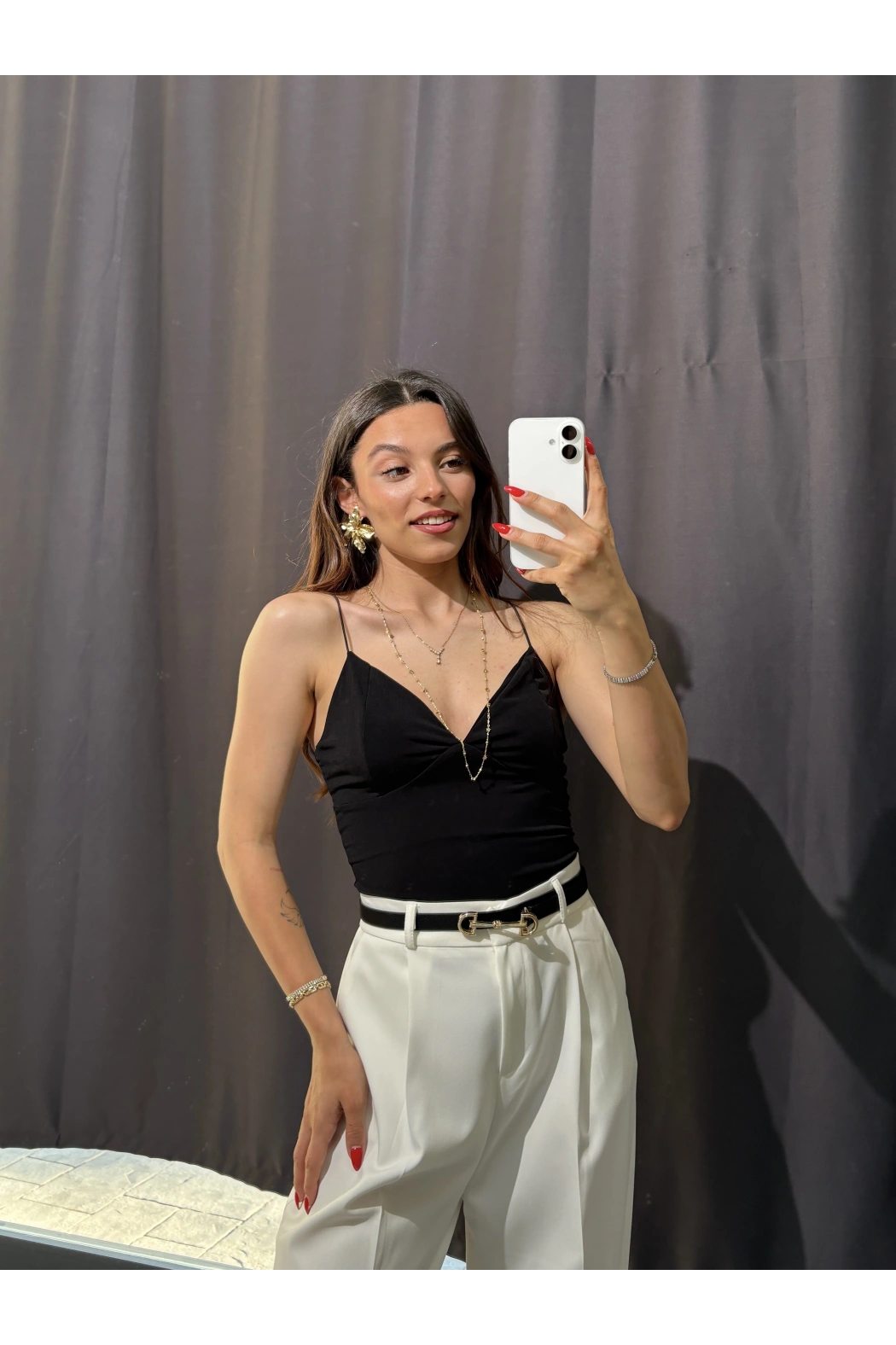 V Yaka İp Askılı Bodysuit Siyah