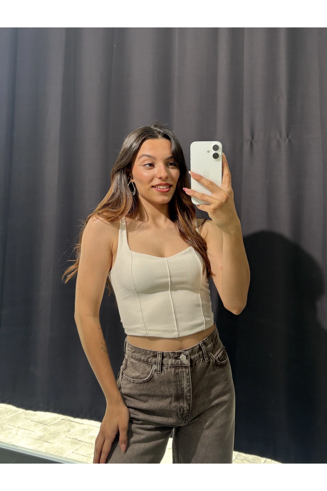 Kalın Askılı Bej Crop