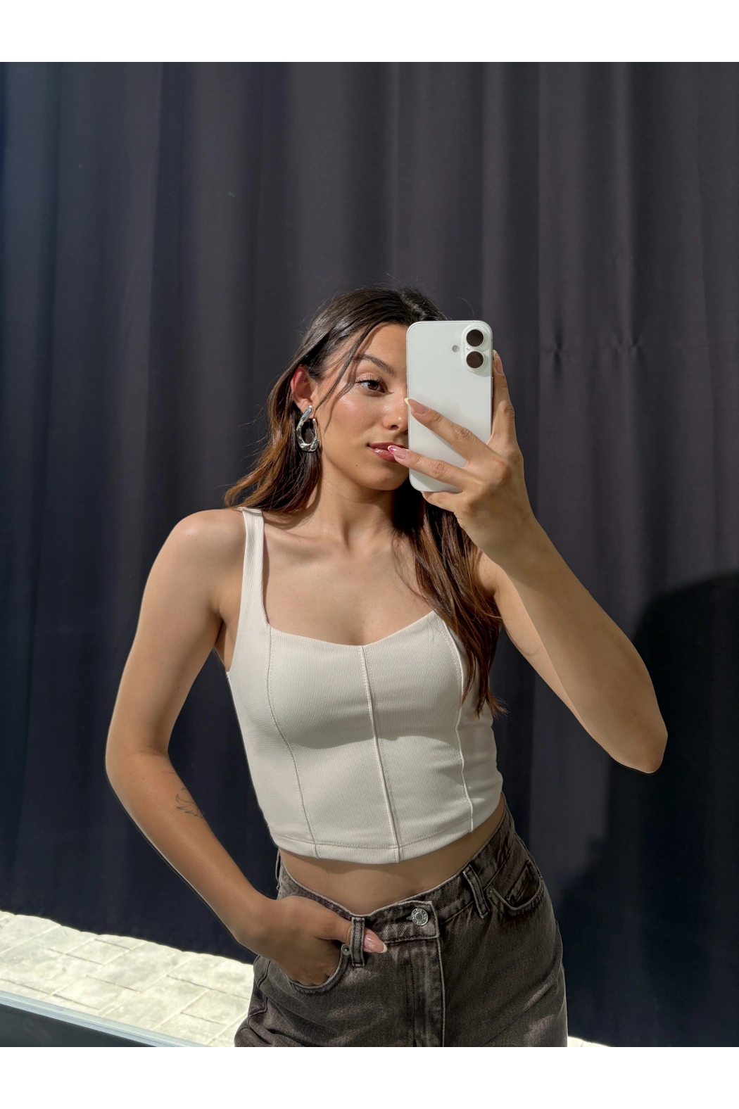 Kalın Askılı Bej Crop