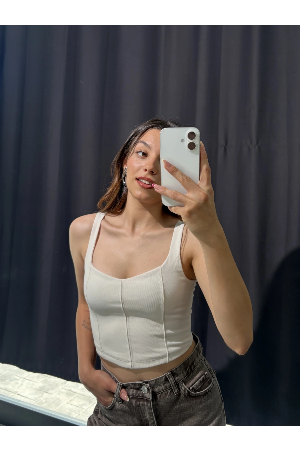 Kalın Askılı Bej Crop