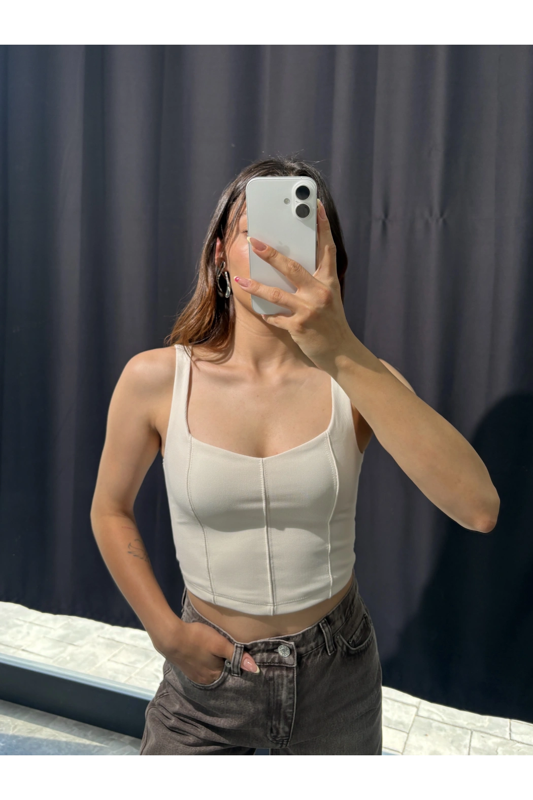 Kalın Askılı Bej Crop