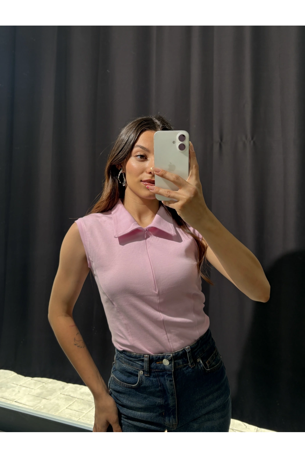 Polo Yaka Fermuarlı Pembe Body