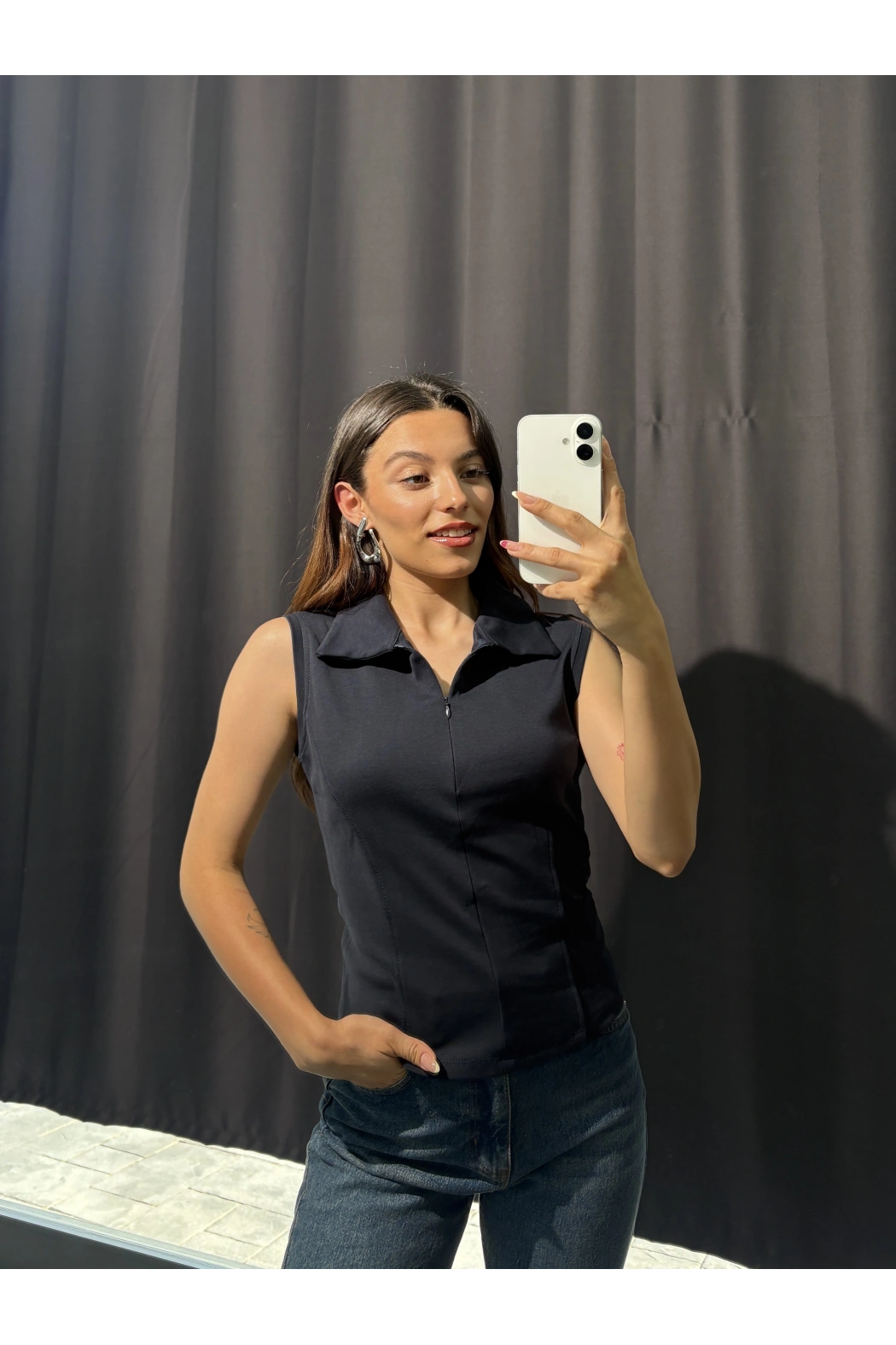 Polo Yaka Fermuarlı Lacivert Body