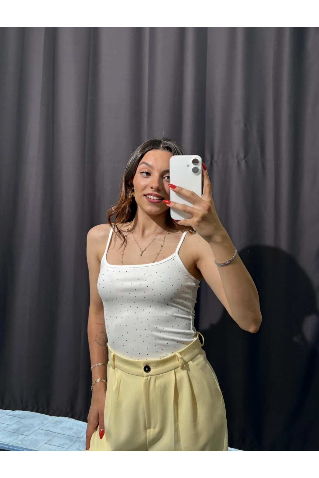 Taşlı İp Askılı Bodysuit Beyaz