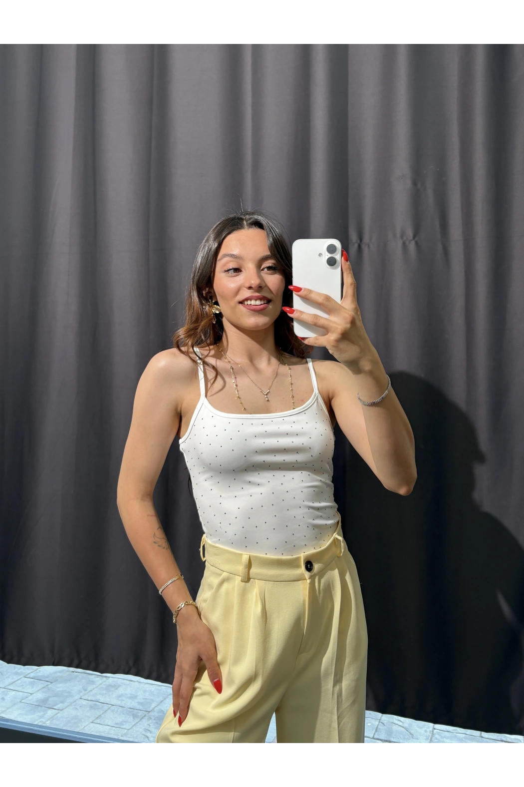 Taşlı İp Askılı Bodysuit Beyaz
