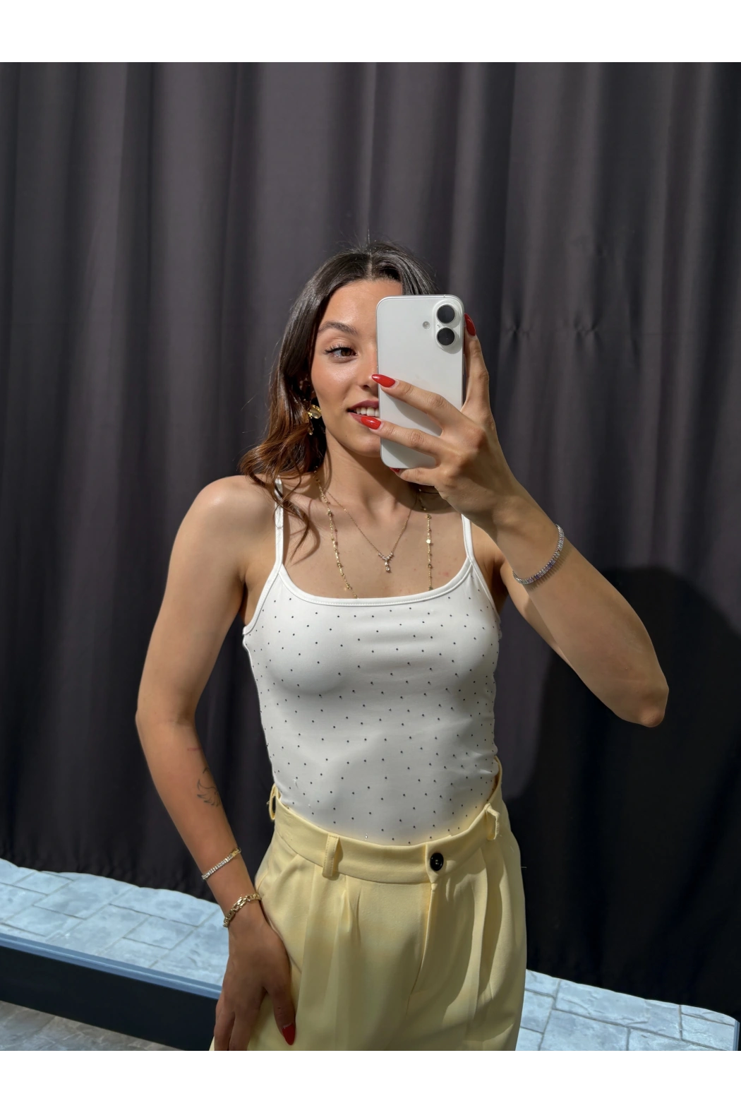Taşlı İp Askılı Bodysuit Beyaz