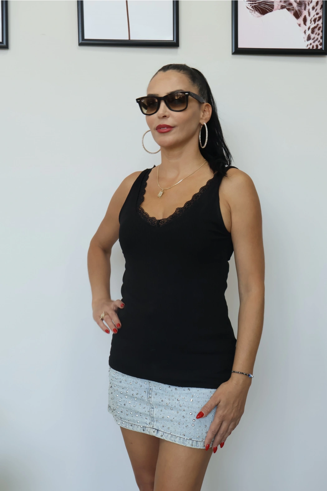 Siyah Dantel Detay Fitilli Atlet