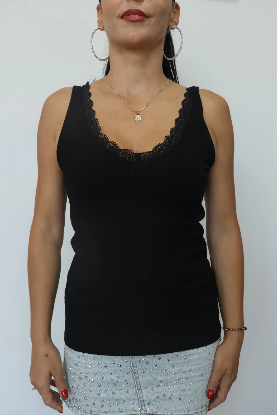 Siyah Dantel Detay Fitilli Atlet