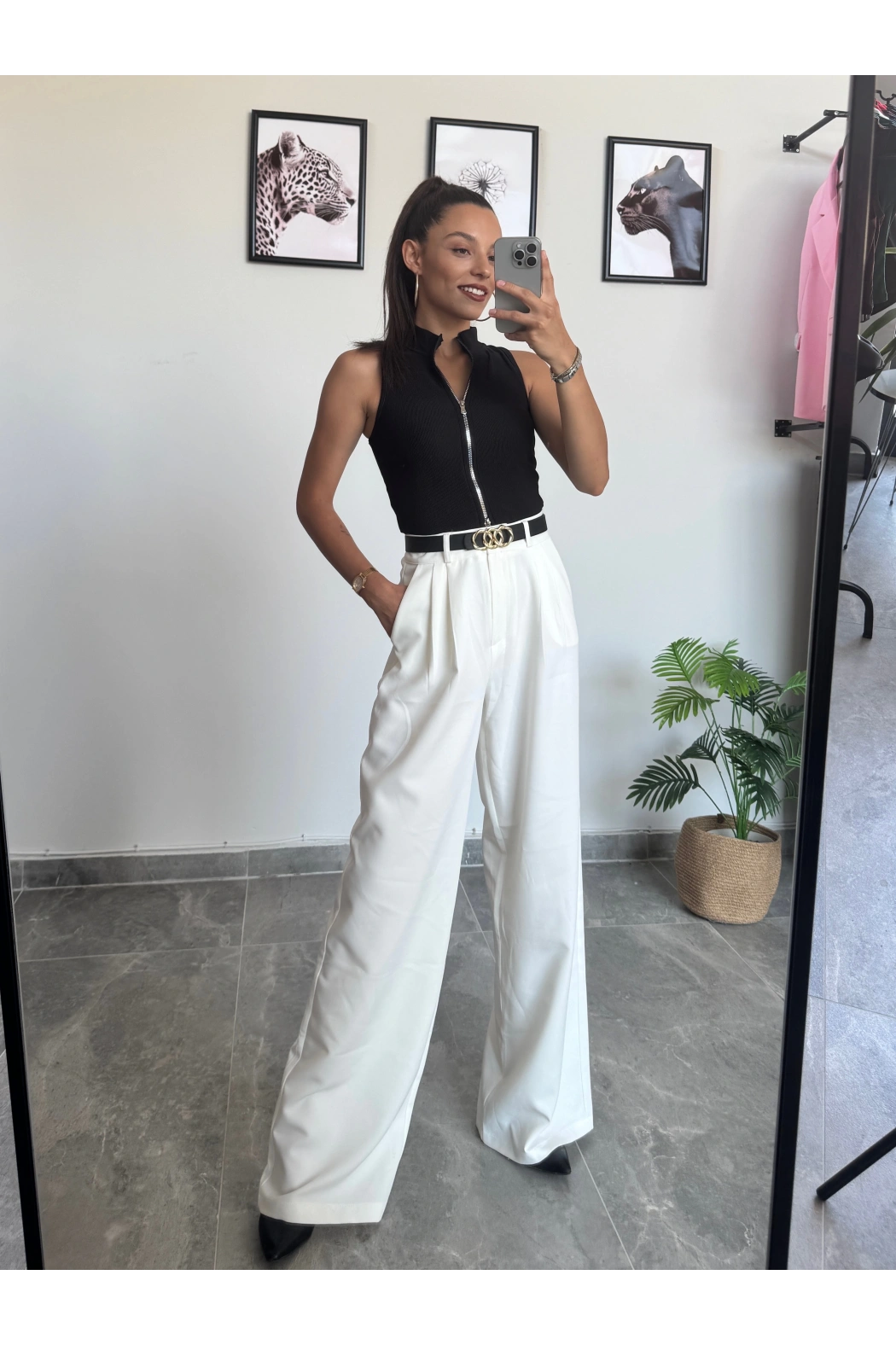 Beyaz Palazzo Pantolon