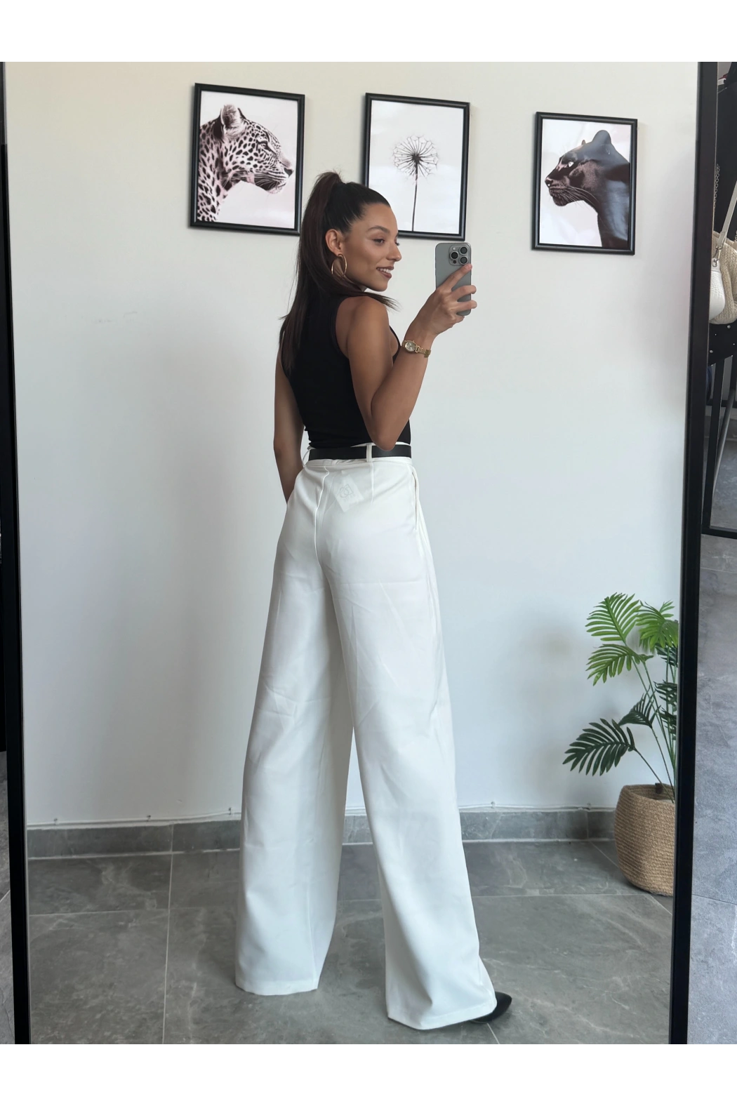 Beyaz Palazzo Pantolon