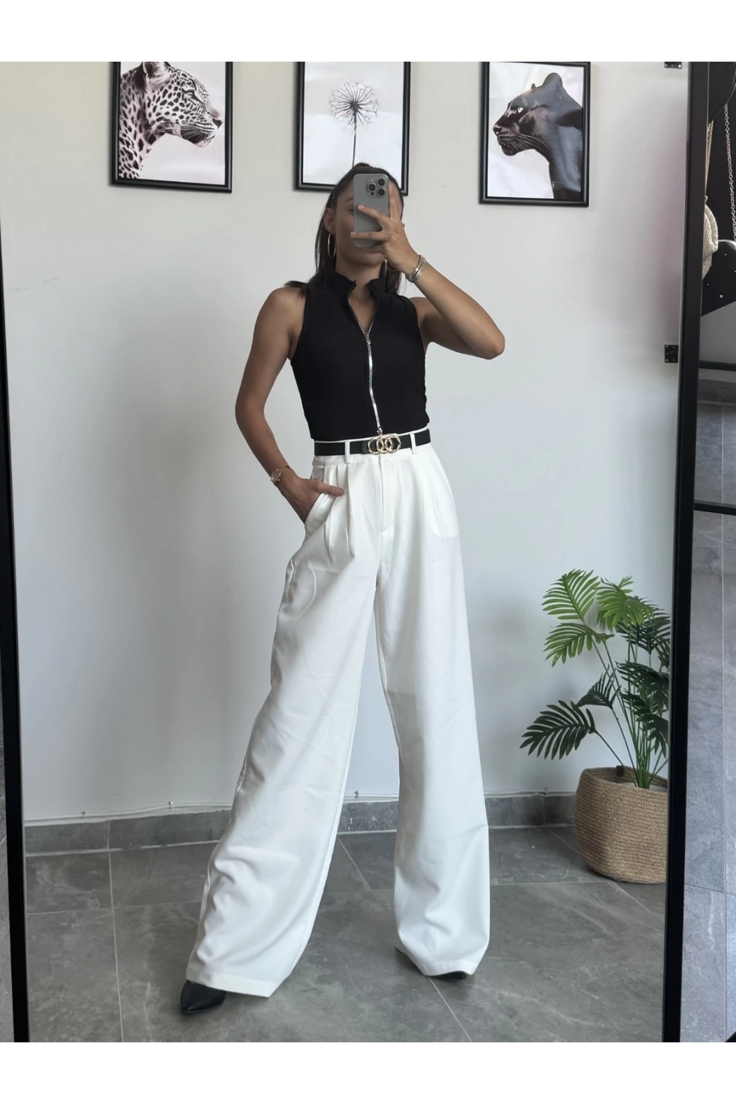 Beyaz Palazzo Pantolon