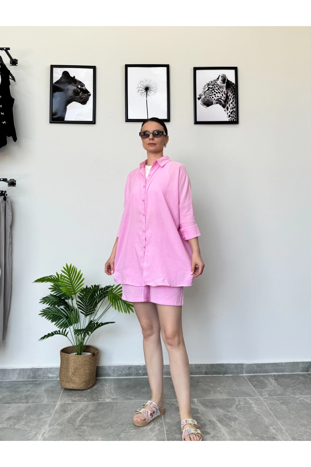 Pembe Gömlek Şort Takım