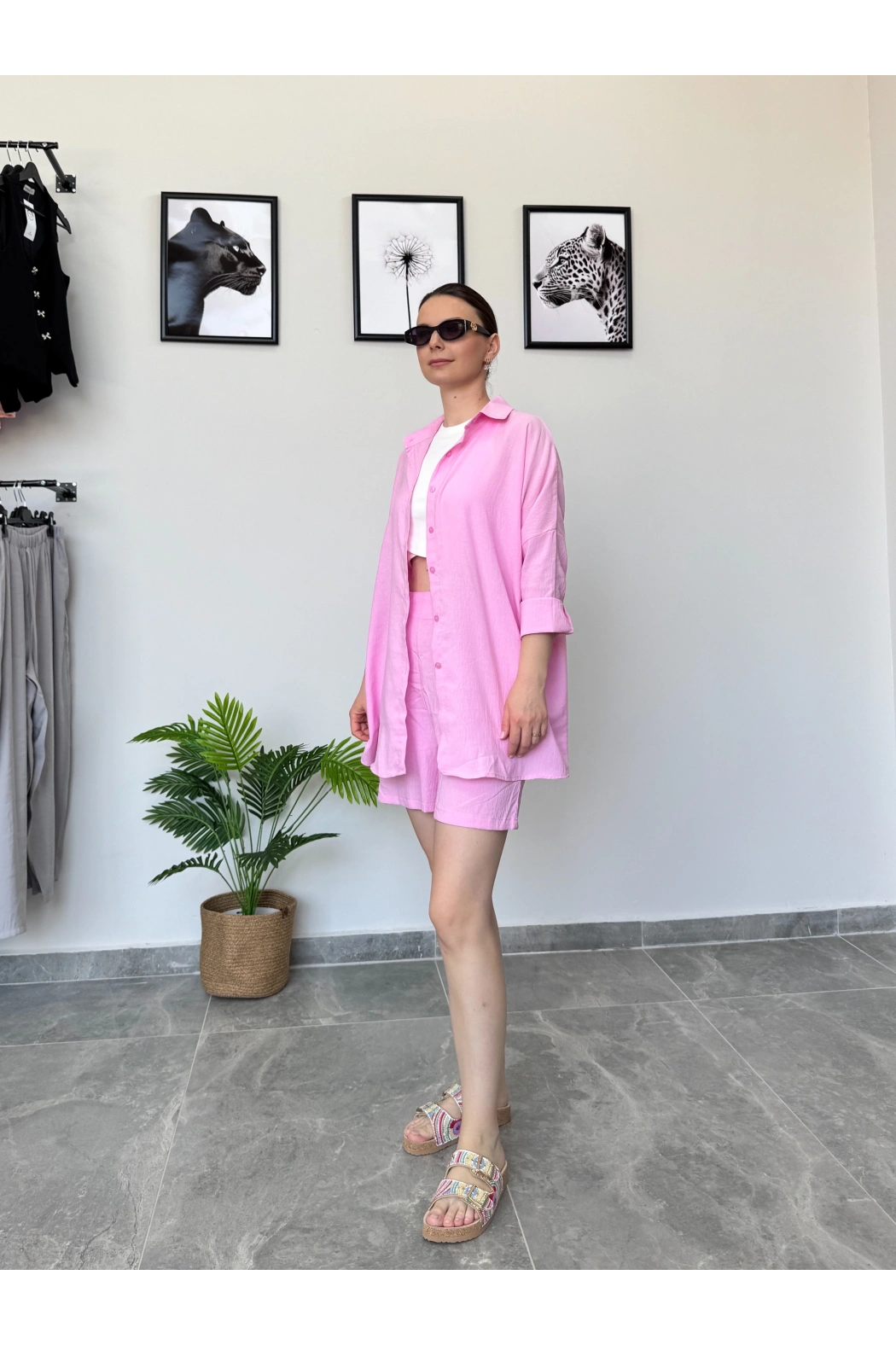 Pembe Gömlek Şort Takım