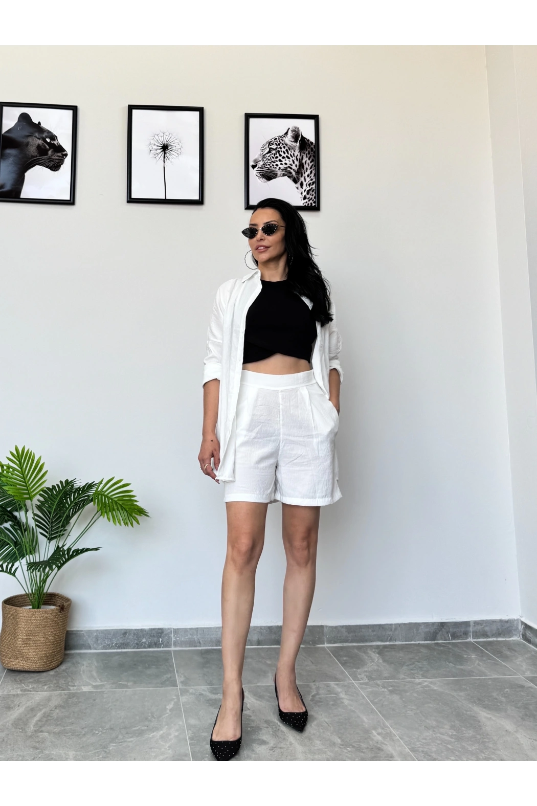 Beyaz Gömlek Şort Takım