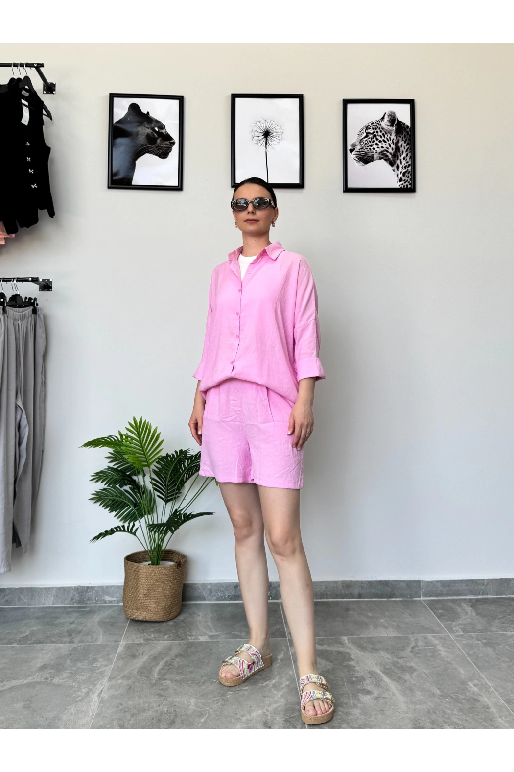 Pembe Gömlek Şort Takım