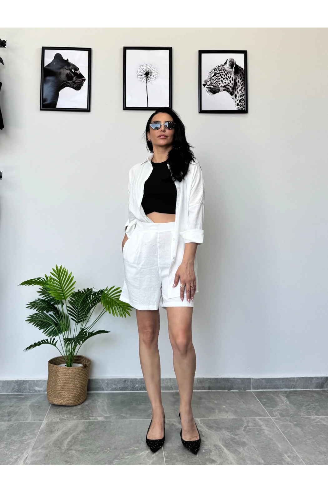 Beyaz Gömlek Şort Takım