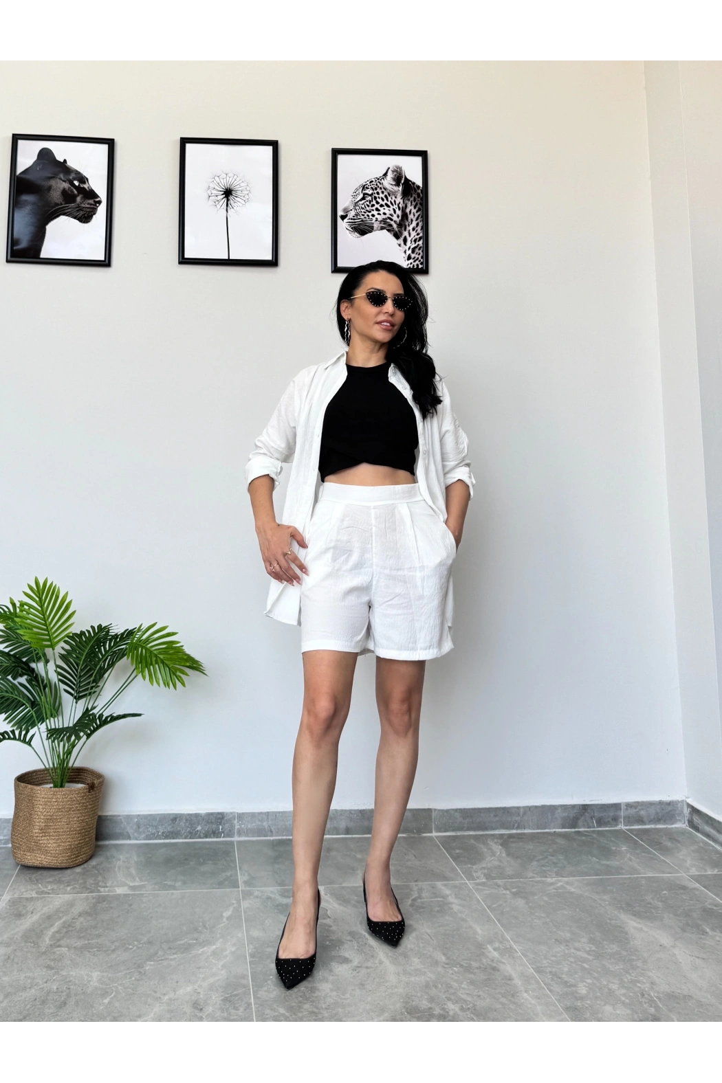 Beyaz Gömlek Şort Takım