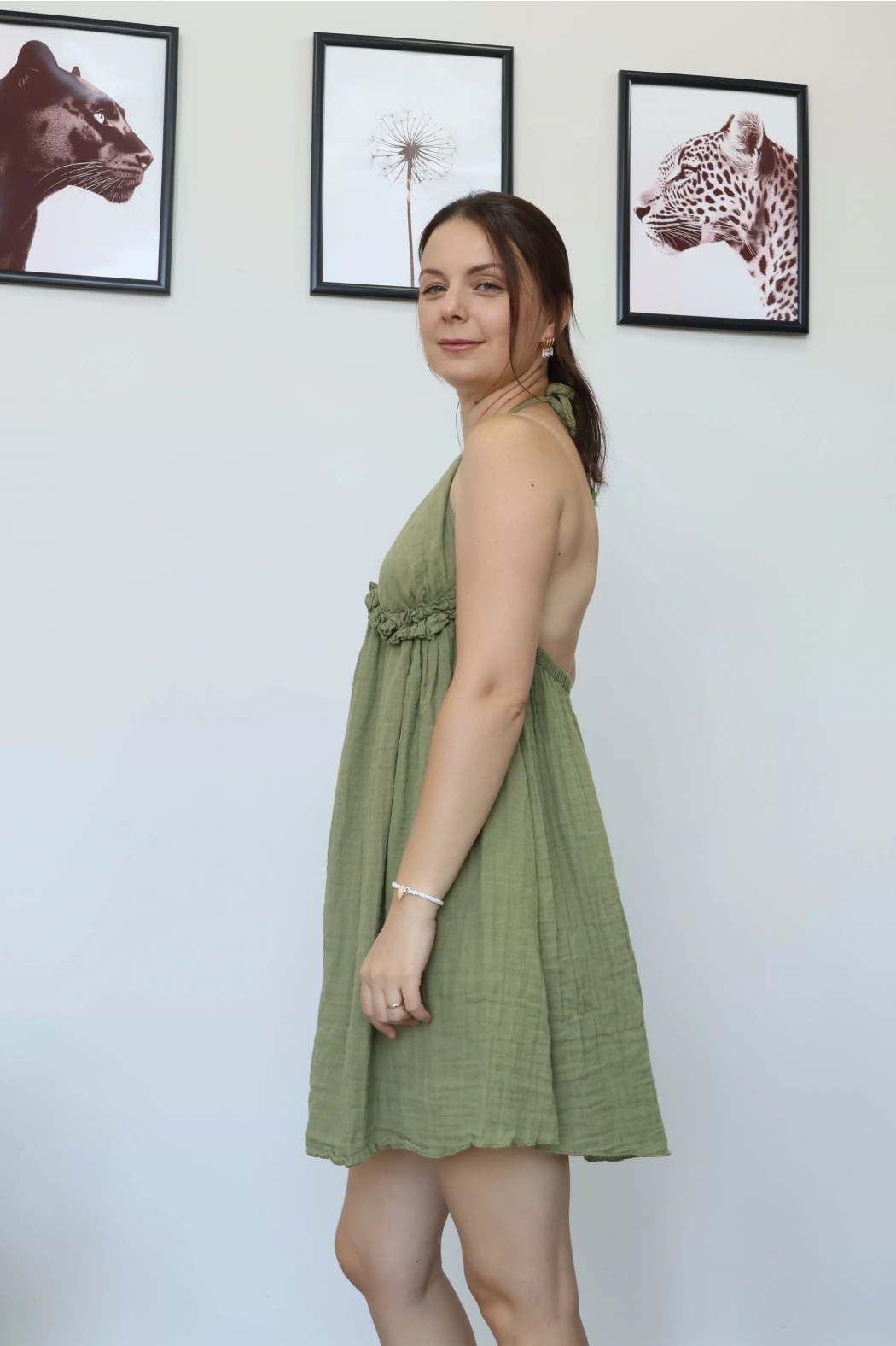 Haki Kısa Müslin Elbise