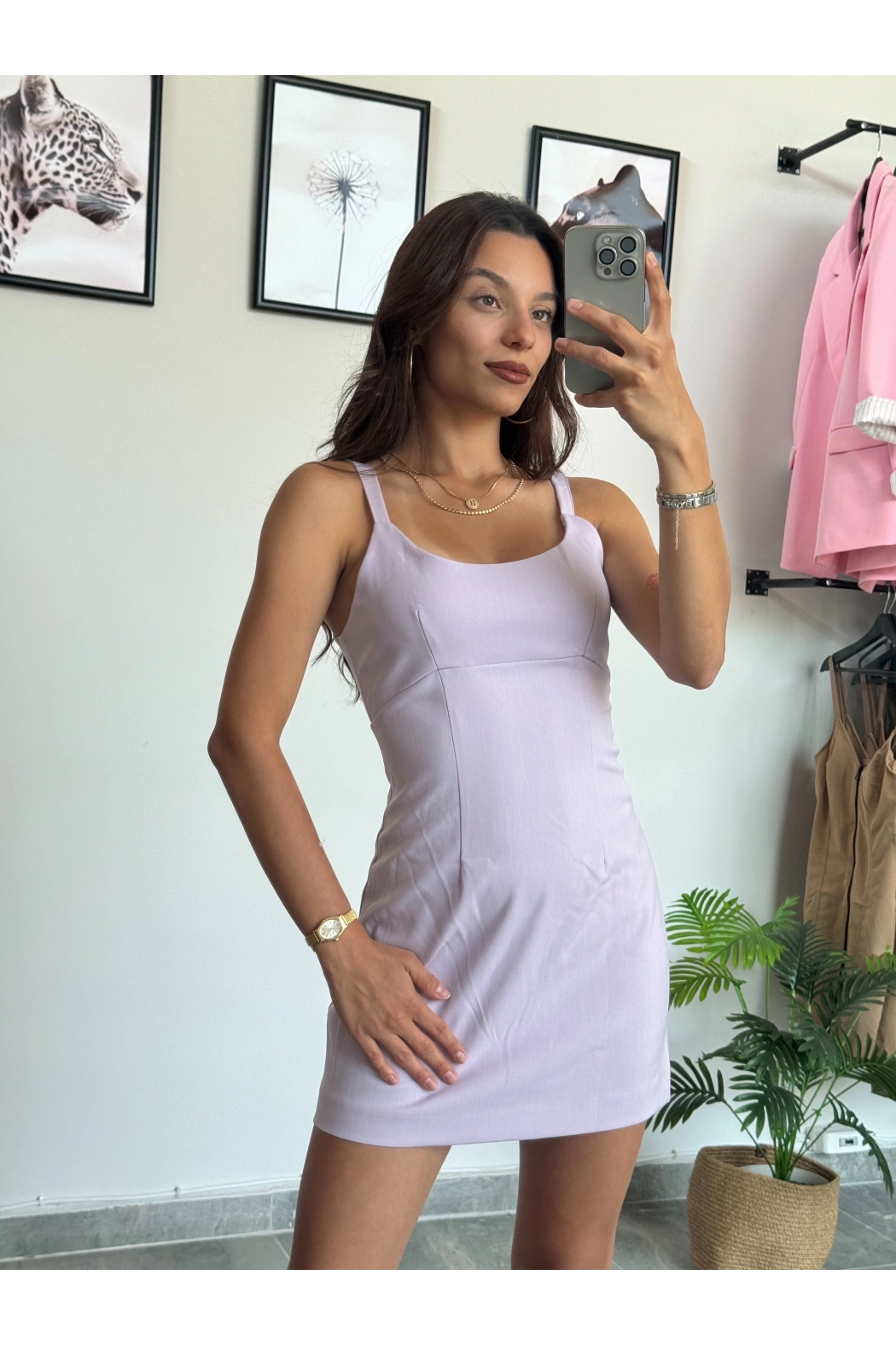 Lila Sırt Detay Elbise