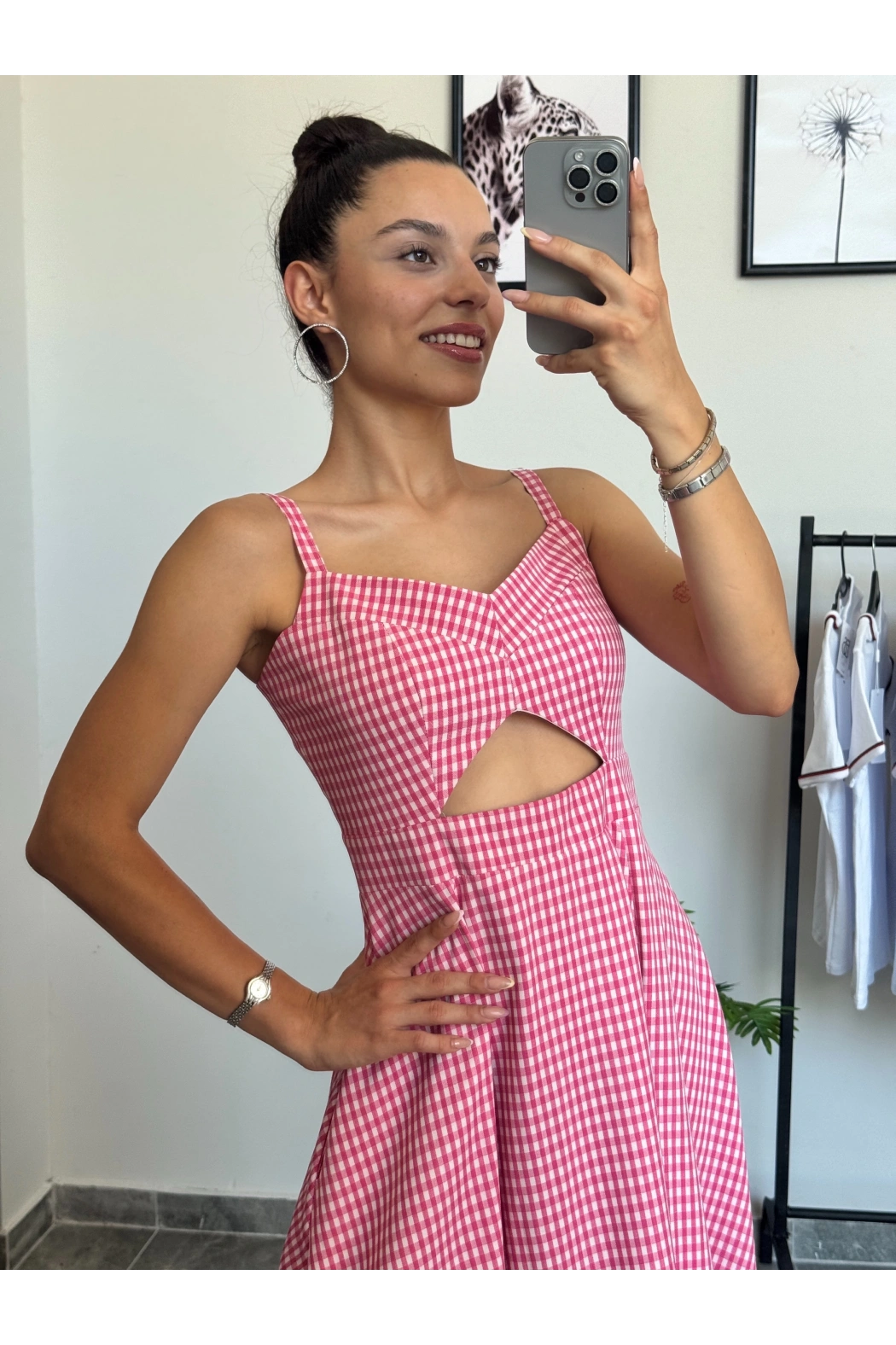 Pembe Pötikareli Elbise