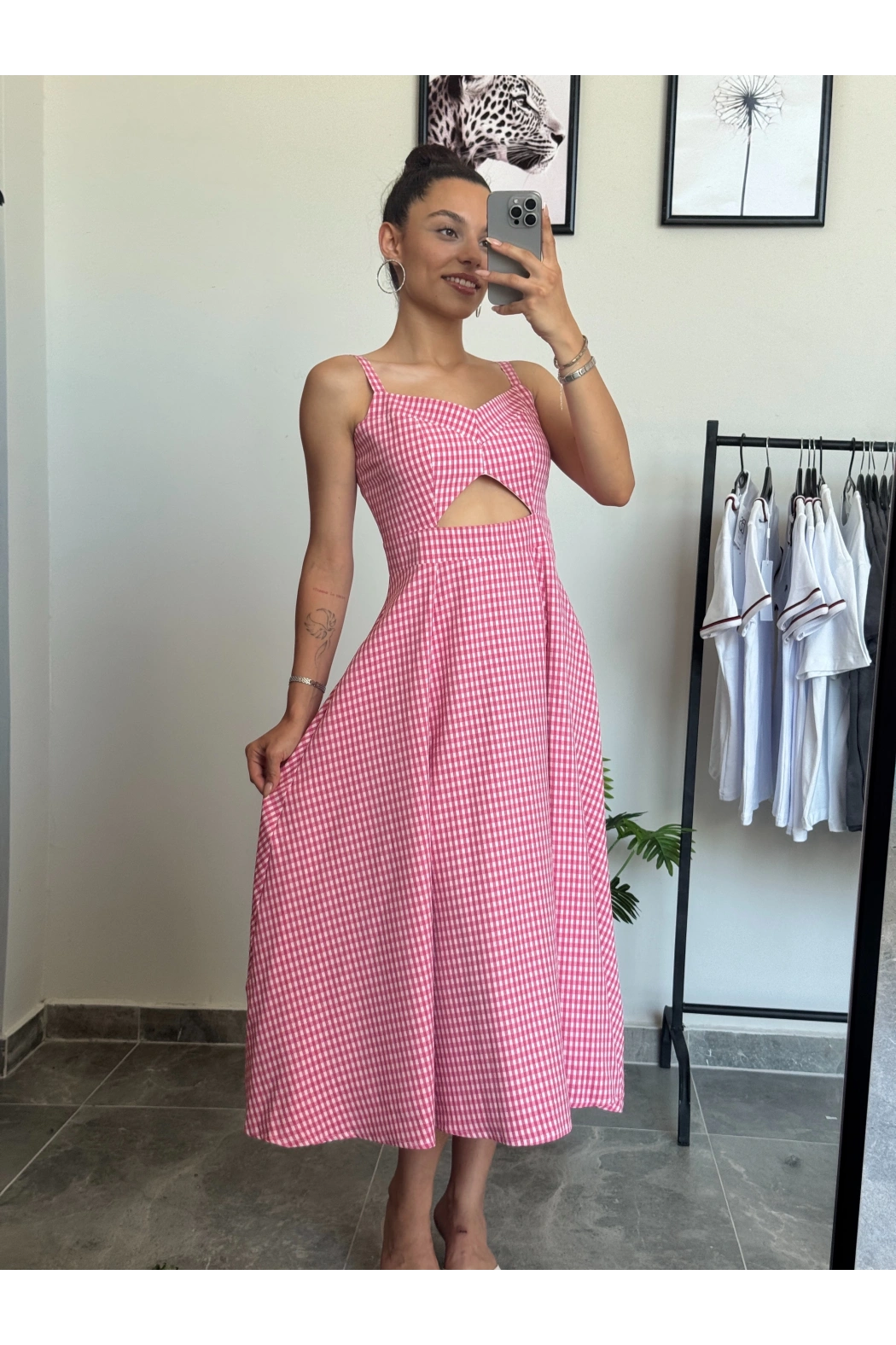 Pembe Pötikareli Elbise