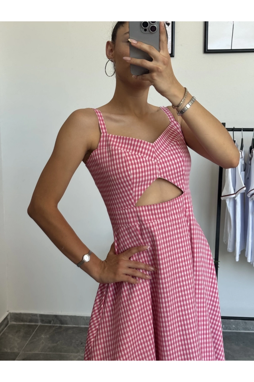 Pembe Pötikareli Elbise