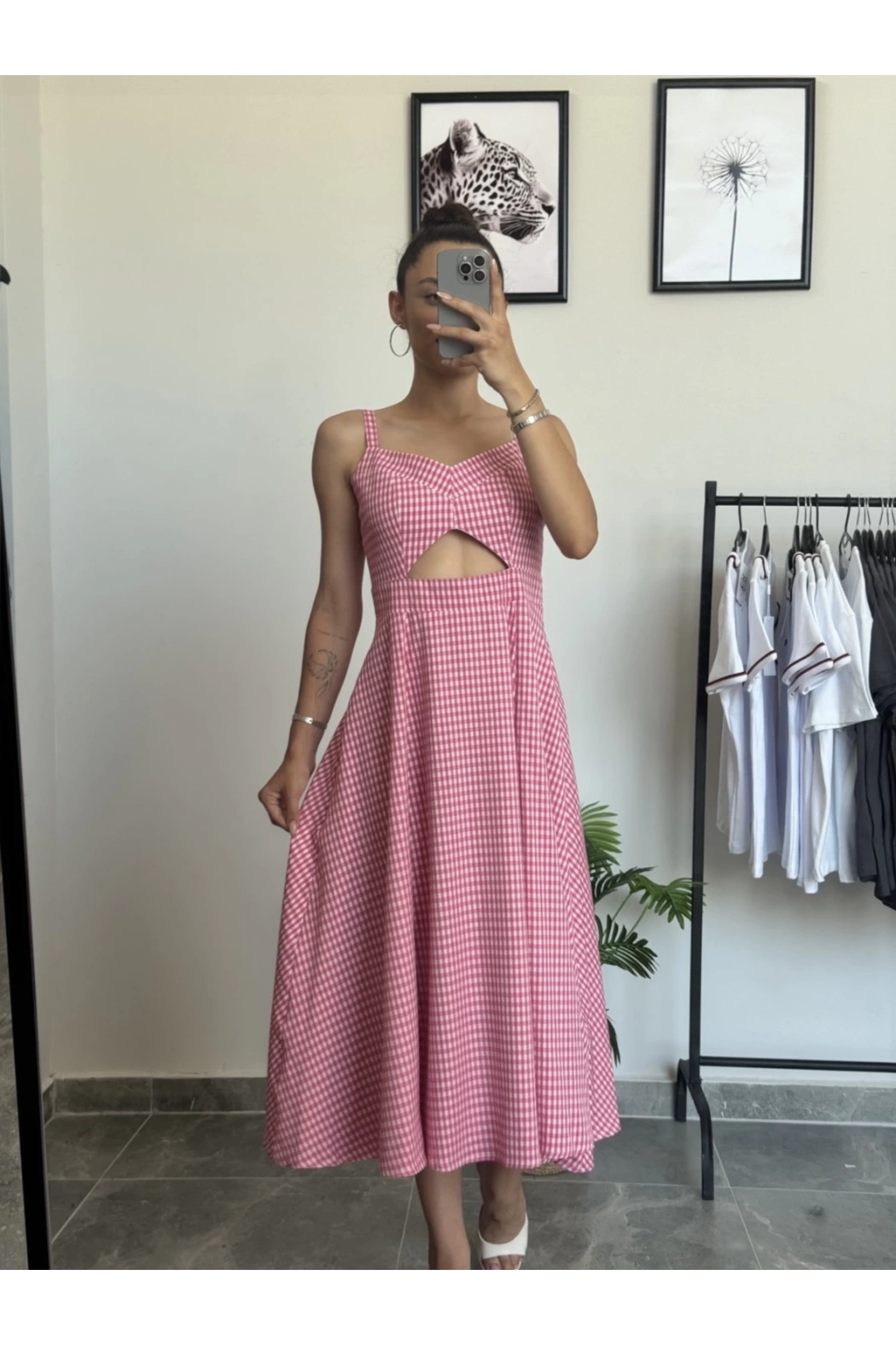 Pembe Pötikareli Elbise