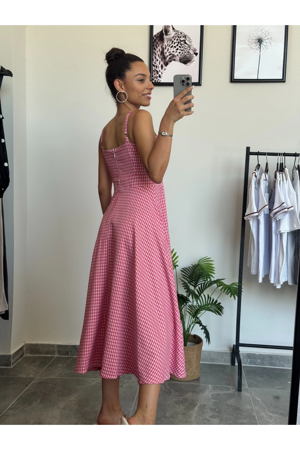 Pembe Pötikareli Elbise