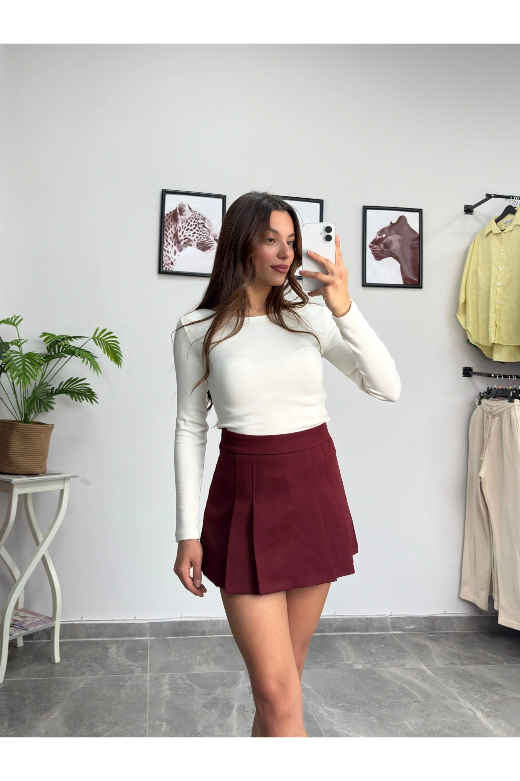 Pens Detay Bordo Şort Etek