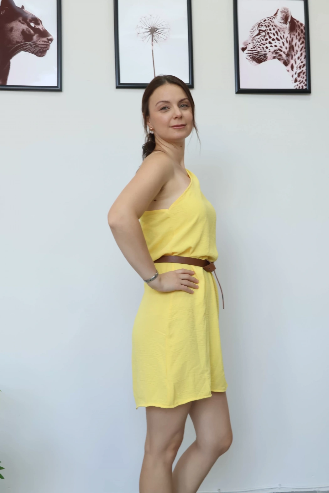 Sarı Tek Omuz Askılı Elbise