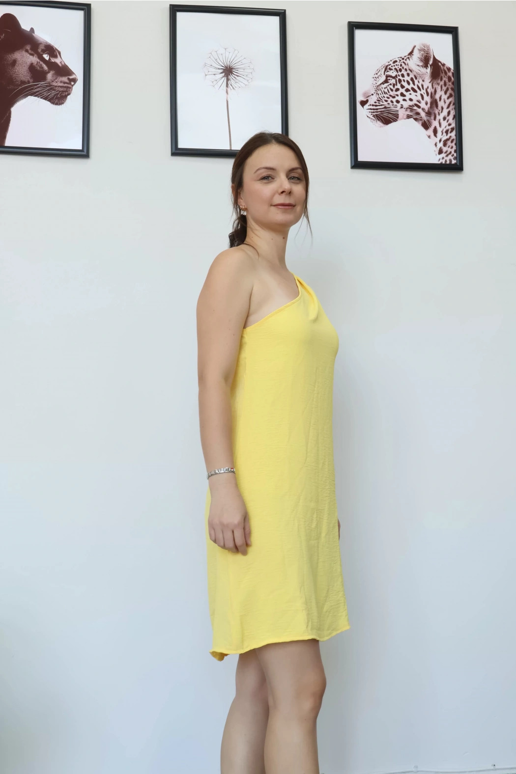 Sarı Tek Omuz Askılı Elbise