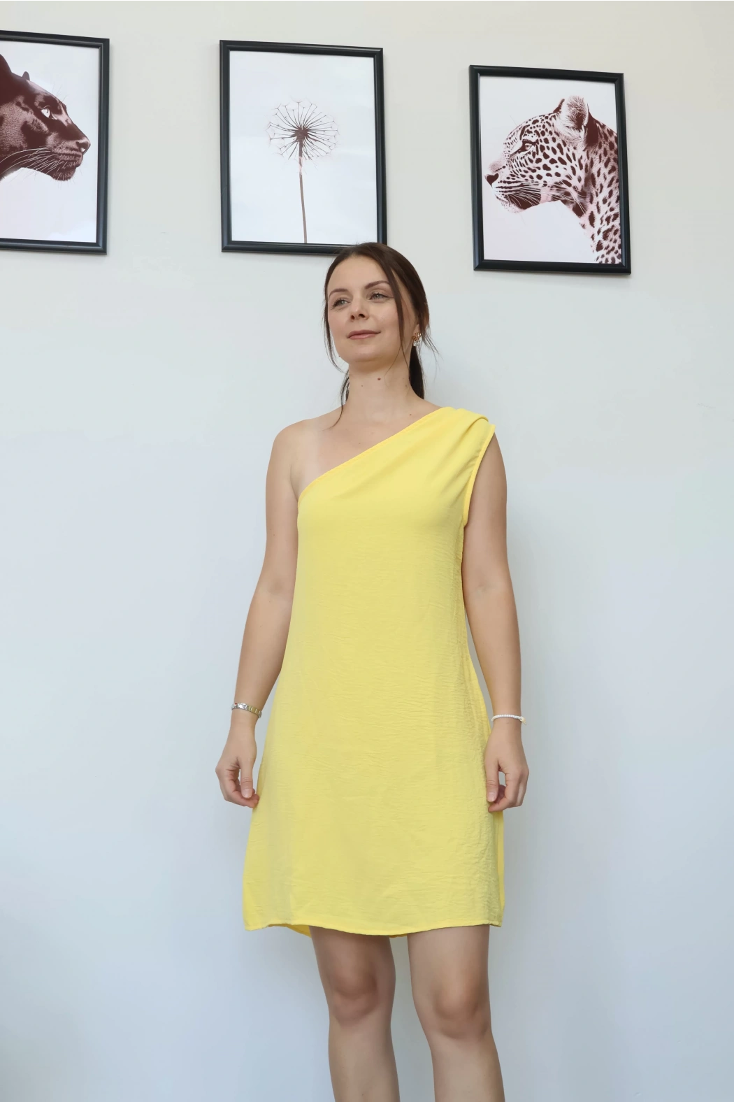 Sarı Tek Omuz Askılı Elbise