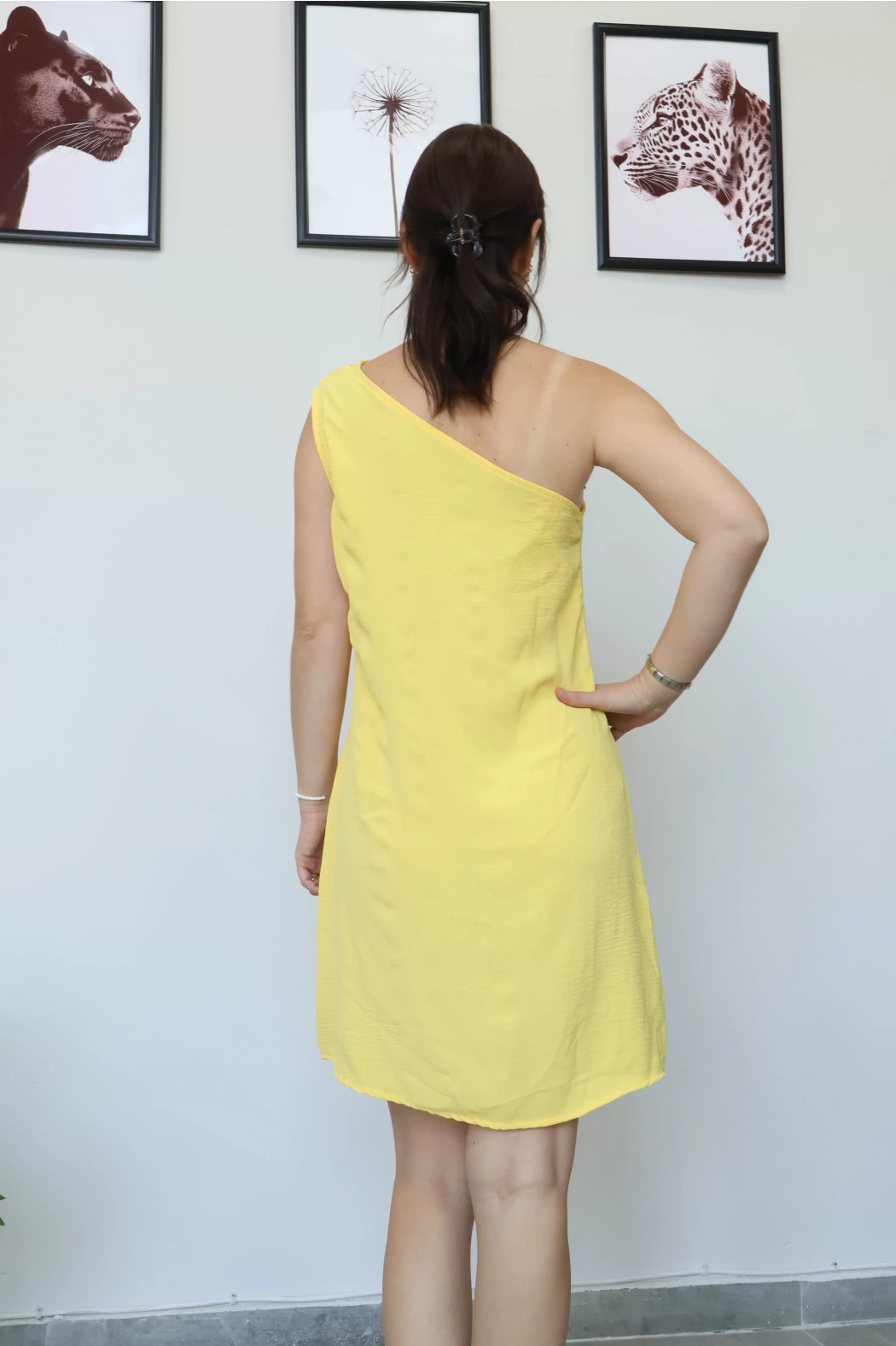Sarı Tek Omuz Askılı Elbise
