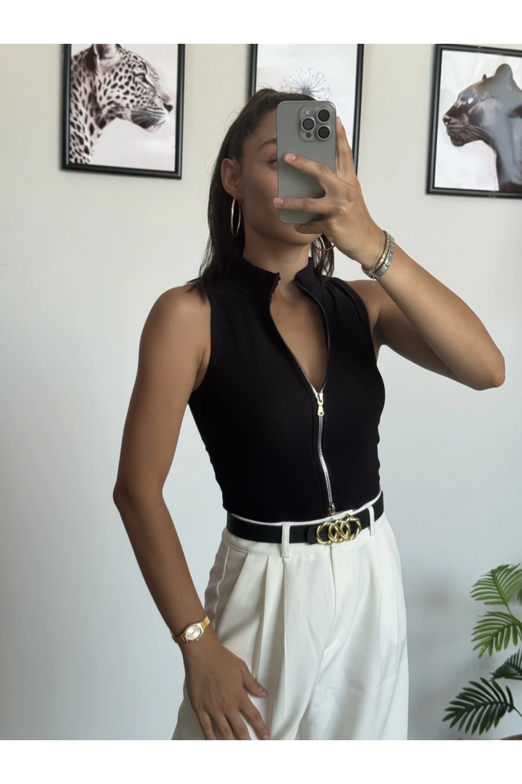 Siyah Fermuarlı Crop