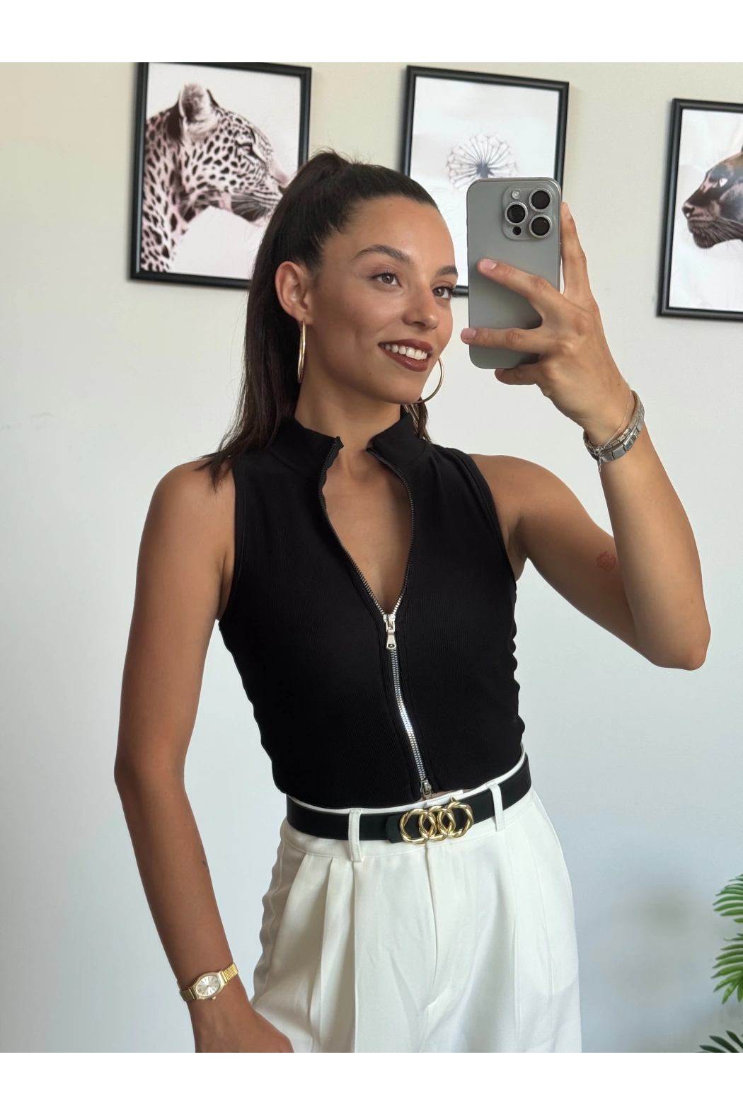 Siyah Fermuarlı Crop