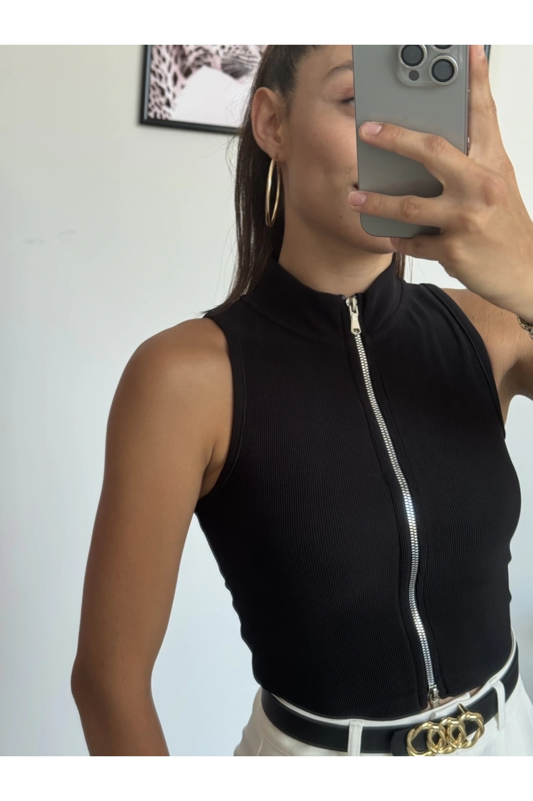 Siyah Fermuarlı Crop