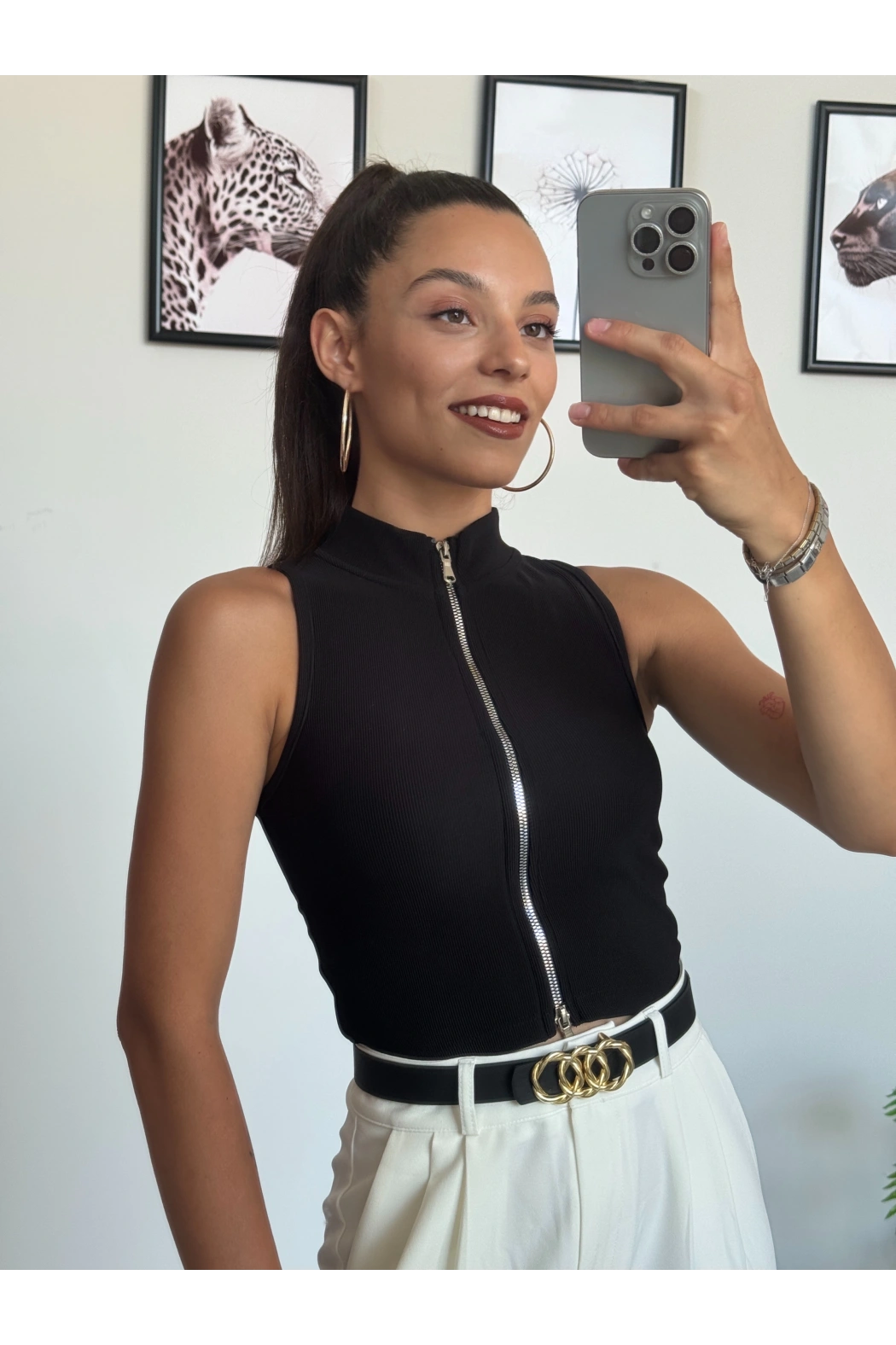 Siyah Fermuarlı Crop