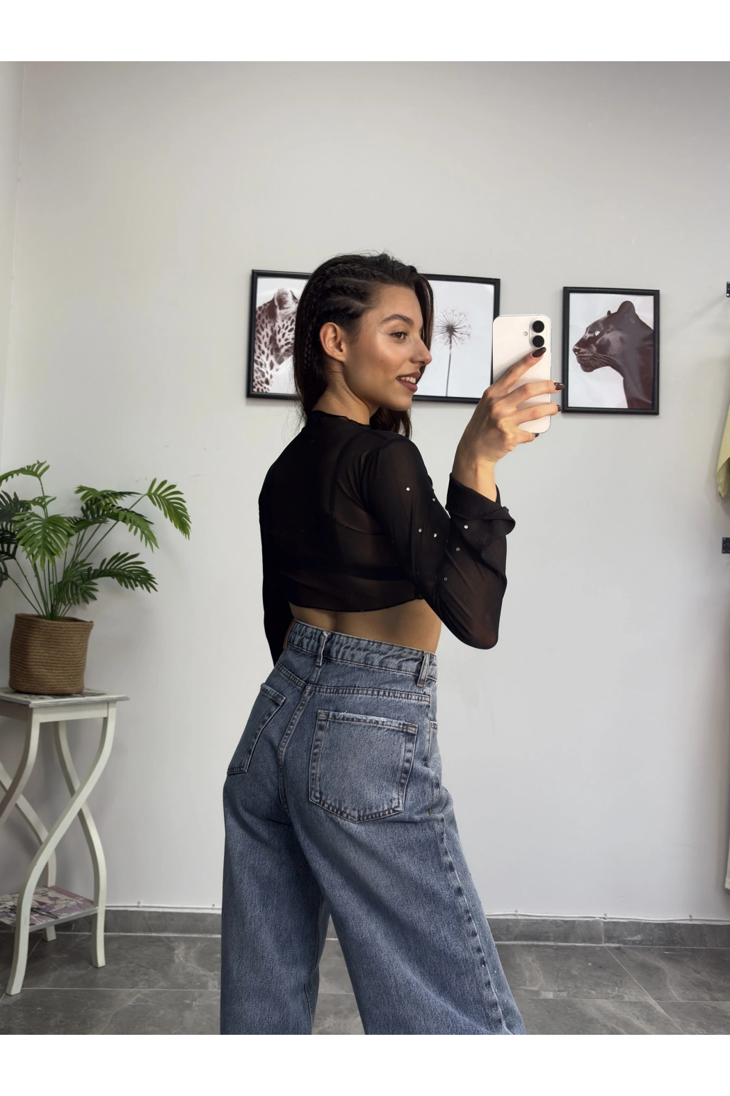 Taşlı İspanyol Kol Siyah Tül