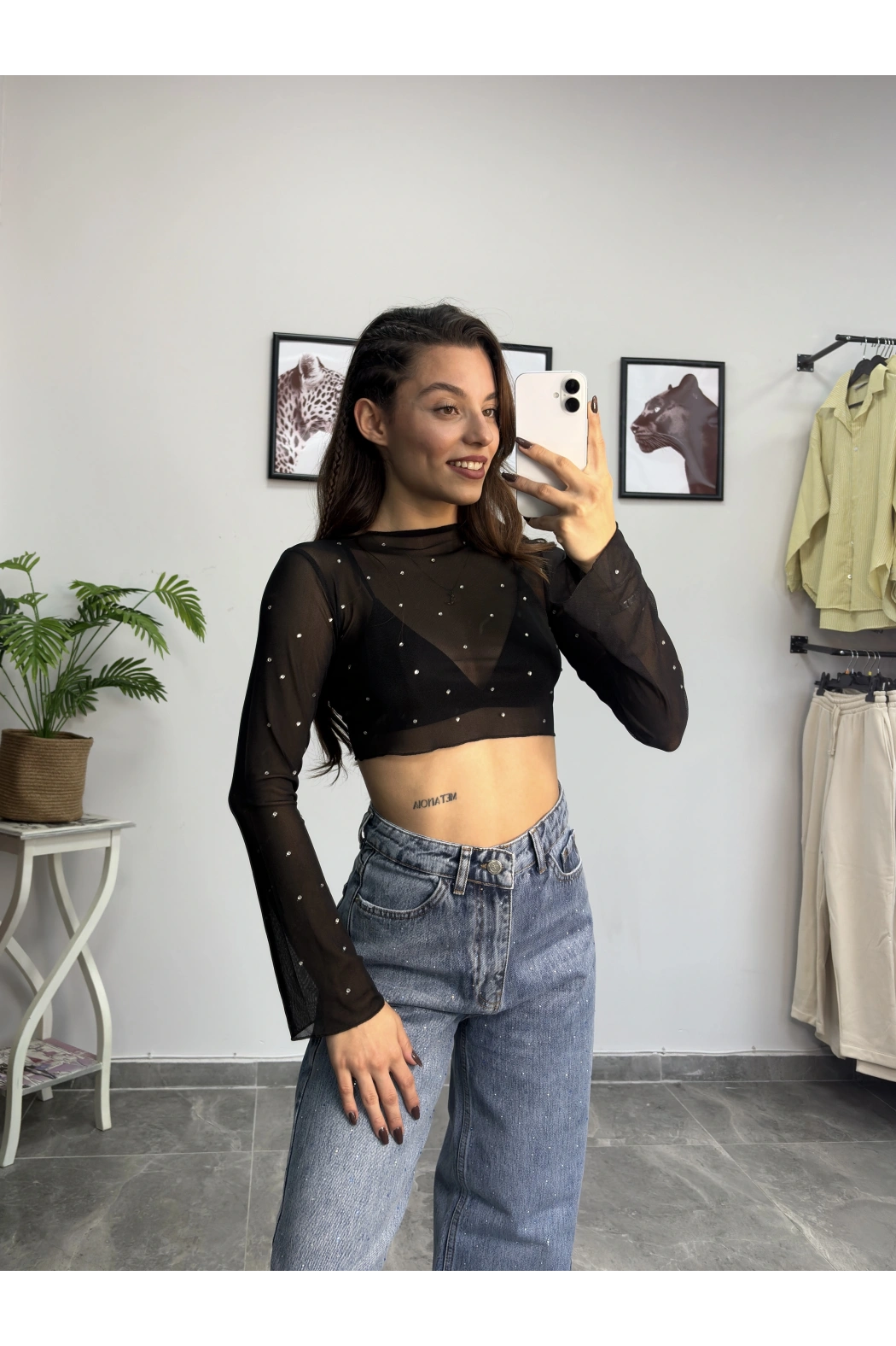 Taşlı İspanyol Kol Siyah Tül