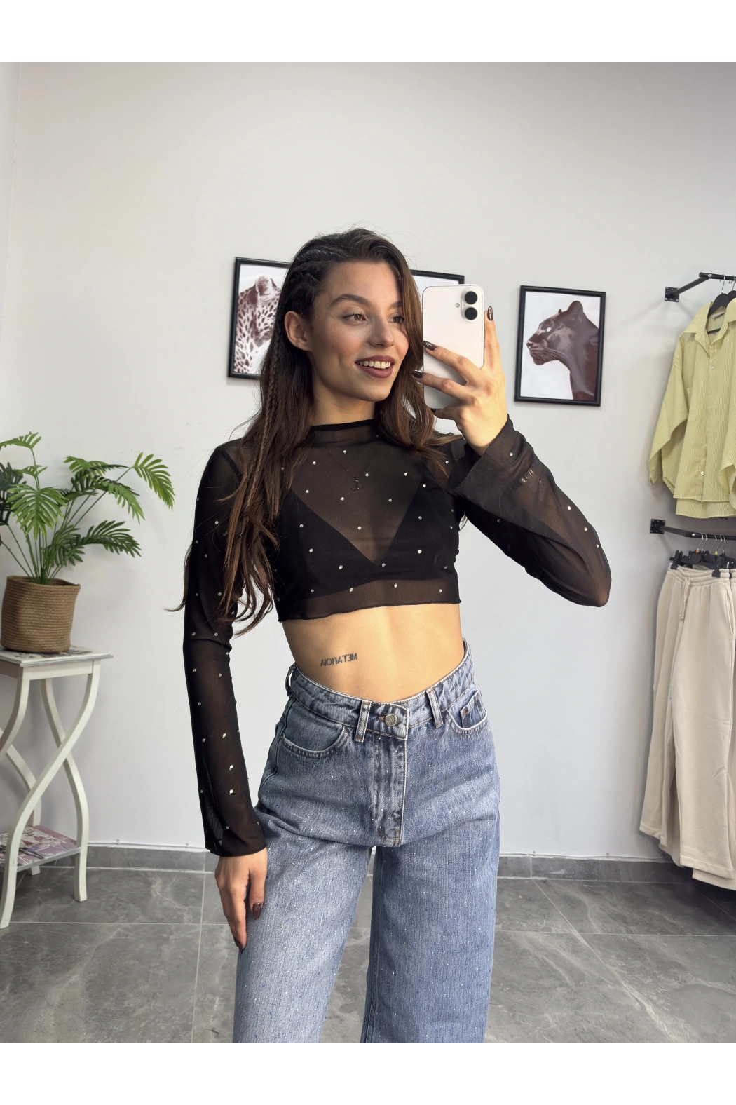 Taşlı İspanyol Kol Siyah Tül