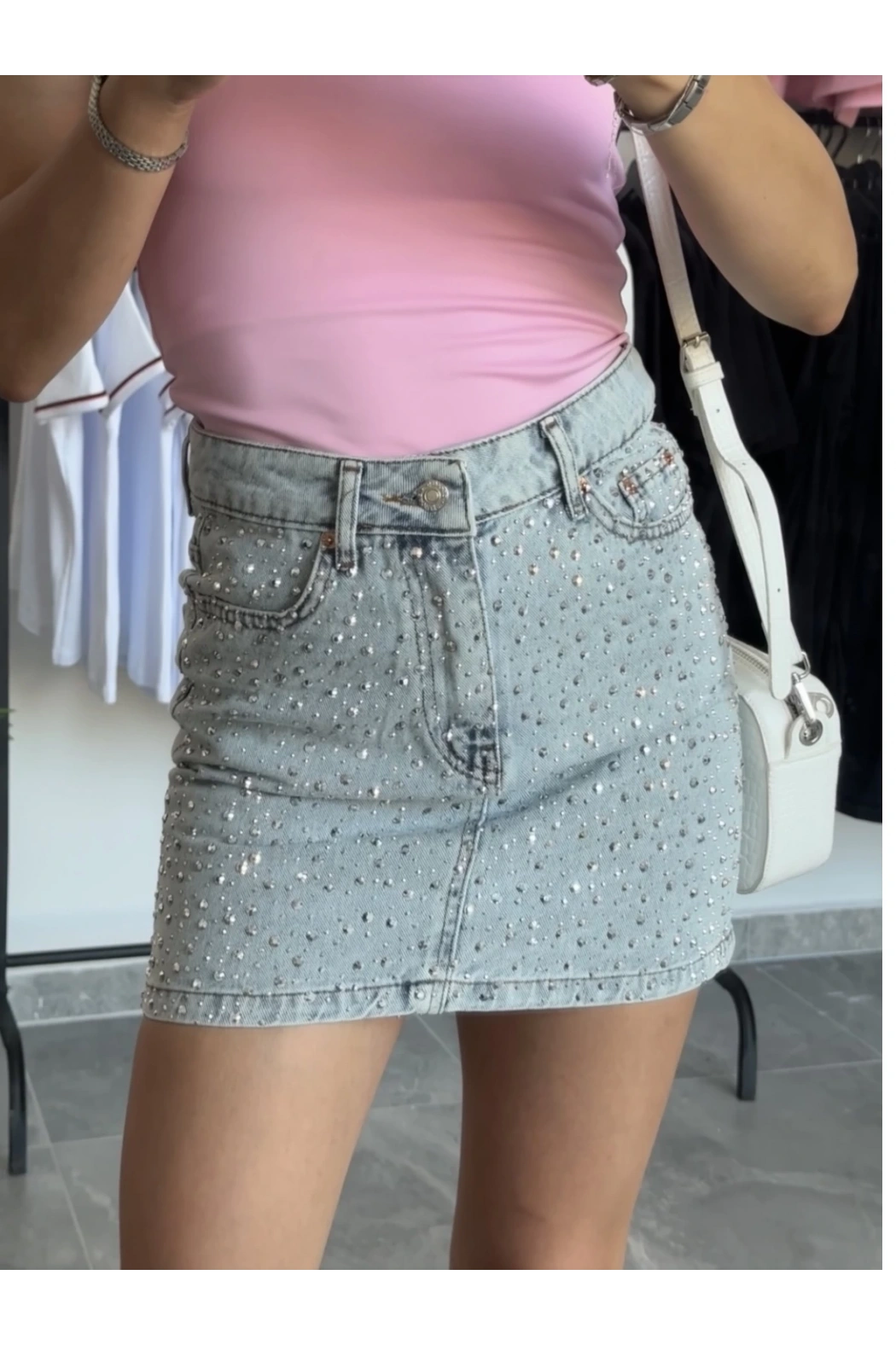 Taşlı Kot Etek