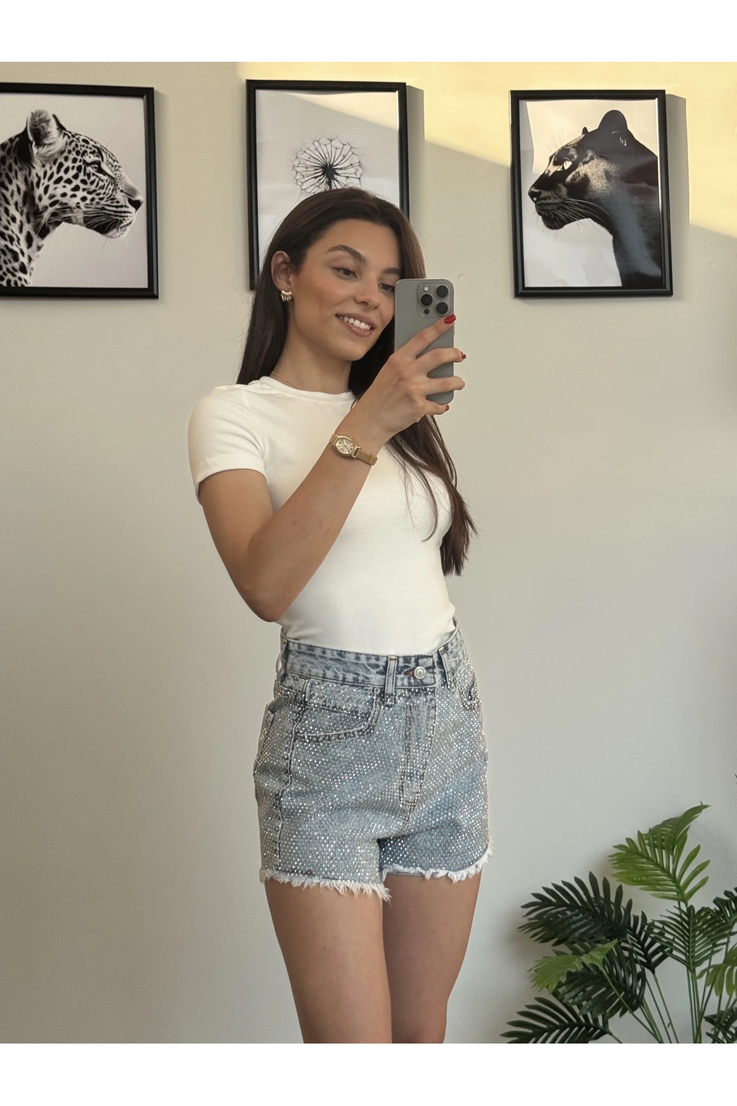 Taşlı Kot Şort