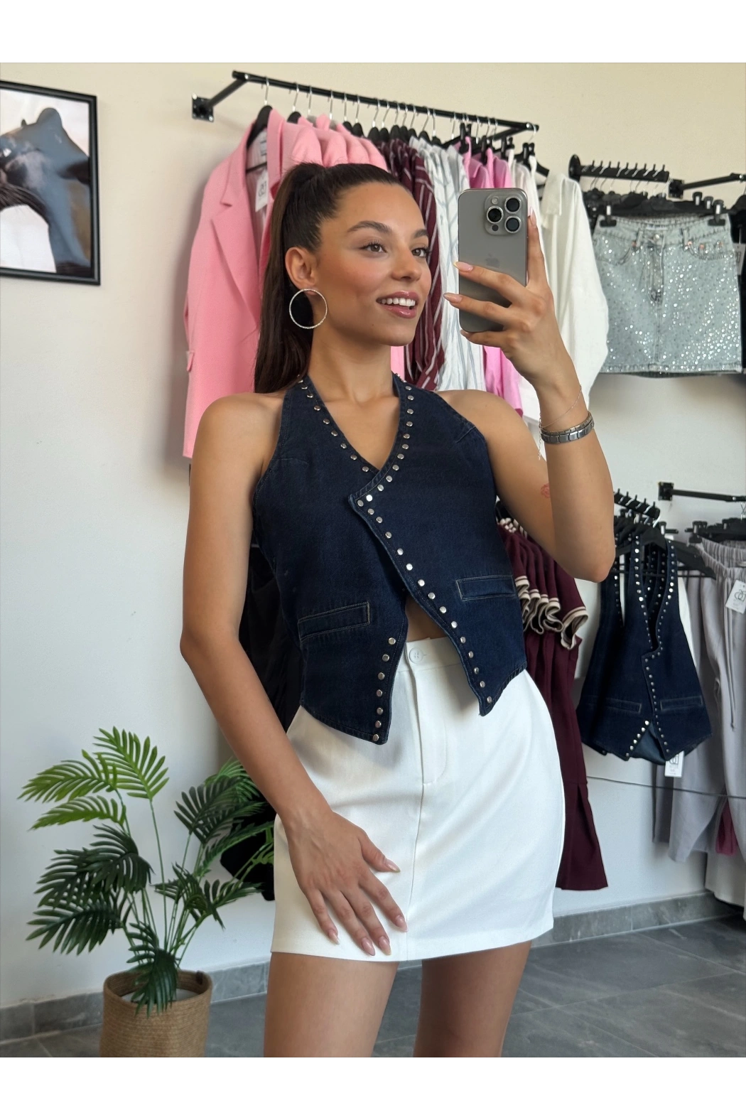 Zımba Detay Kot Yelek