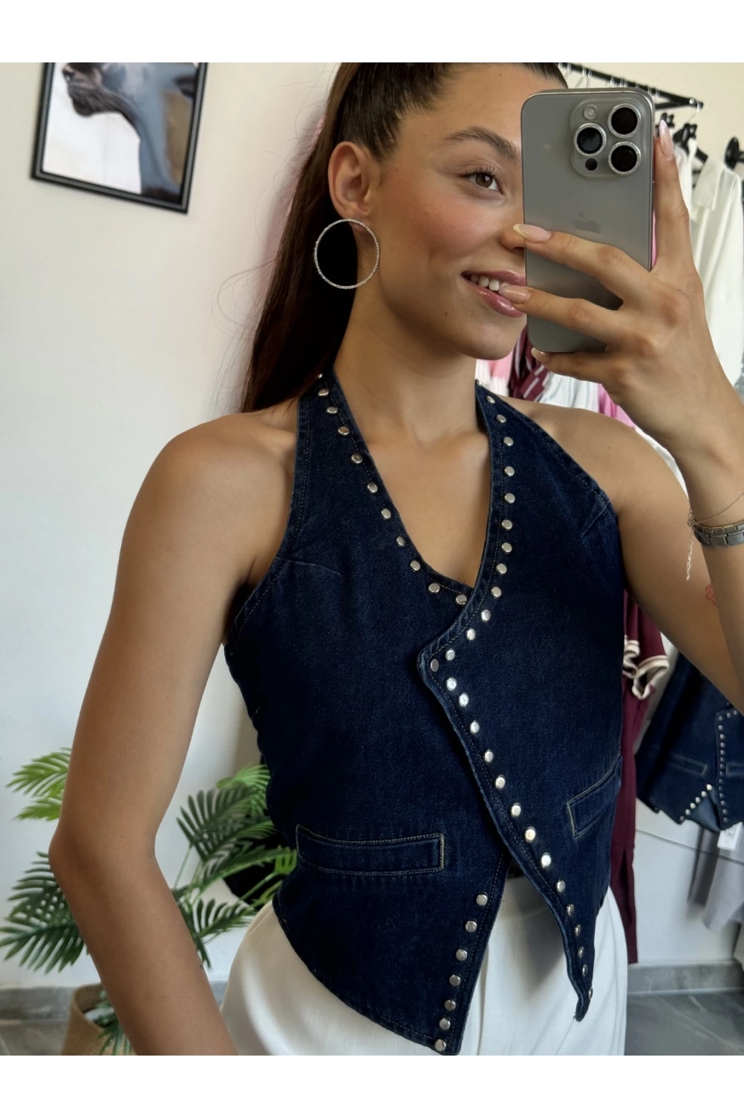 Zımba Detay Kot Yelek