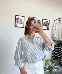 Tensel Kumaş Mavi Çizgili Gömlek