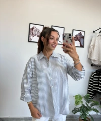 Tensel Kumaş Mavi Çizgili Gömlek