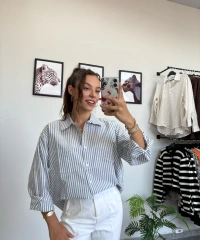 Tensel Kumaş Mavi Çizgili Gömlek